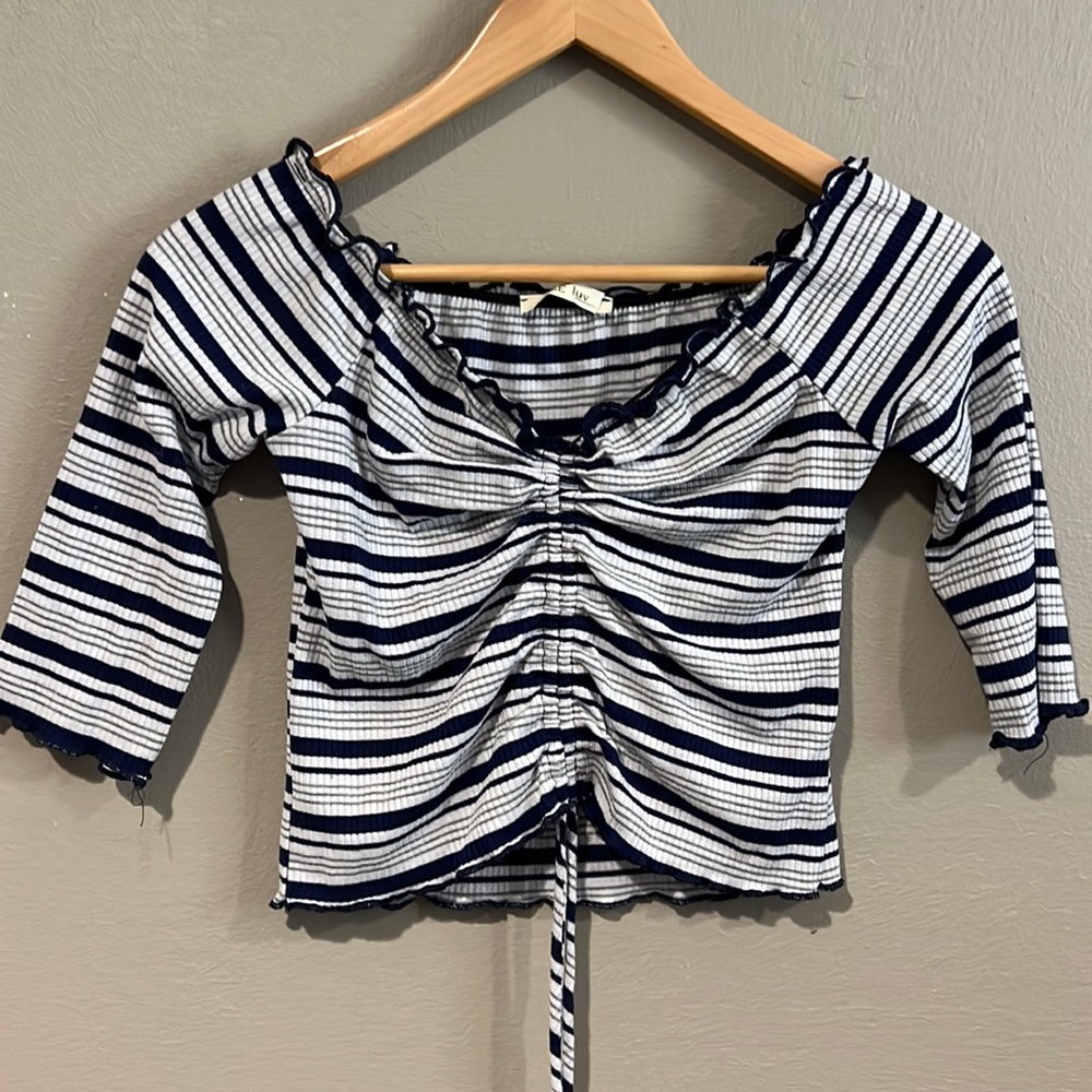 Quarter length striped crop tee